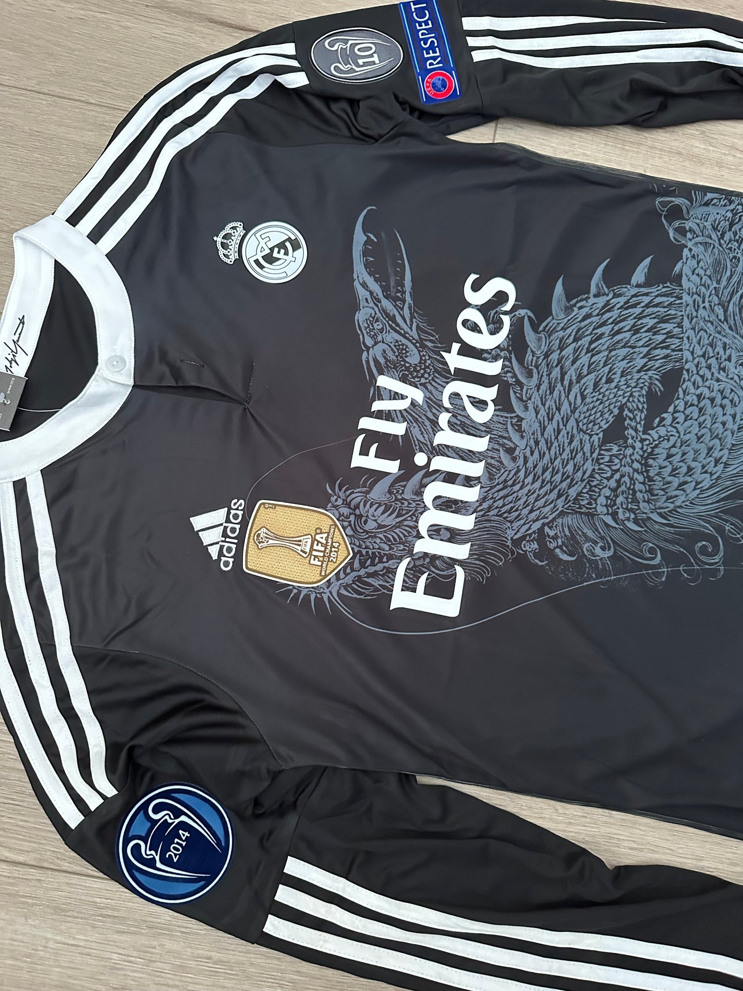 Real Madrid Cristiano Ronaldo CR7 #7 2014 Black Away Long Sleeve Soccer Jersey Men Dragon