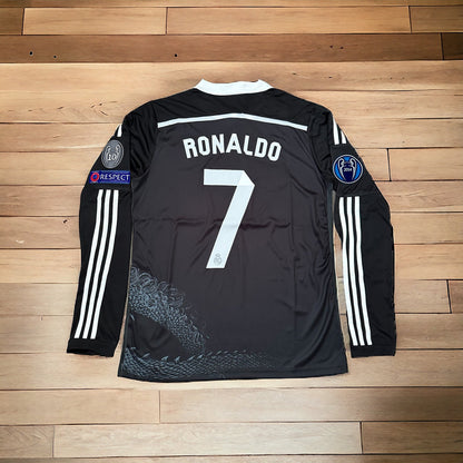 Real Madrid Cristiano Ronaldo CR7 #7 2014 Black Away Long Sleeve Soccer Jersey Men Dragon