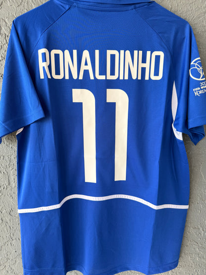 Brazil Retro Jersey 2002 World Cup Away Blue – Ronaldinho #11 – Men’s