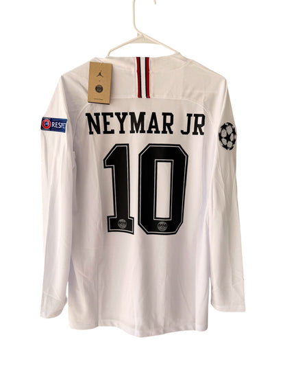 PSG Neymar Jr #10 2018/19 Away White Long Sleeve Soccer Jersey Men