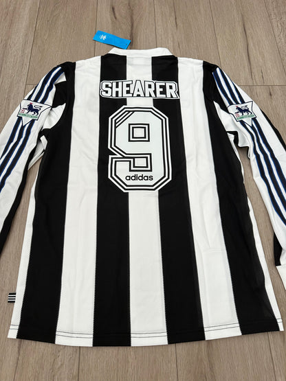 Newcastle Retro Jersey 95/97 Home Black White – Alan Shearer #9 – Long Sleeve – Men’s