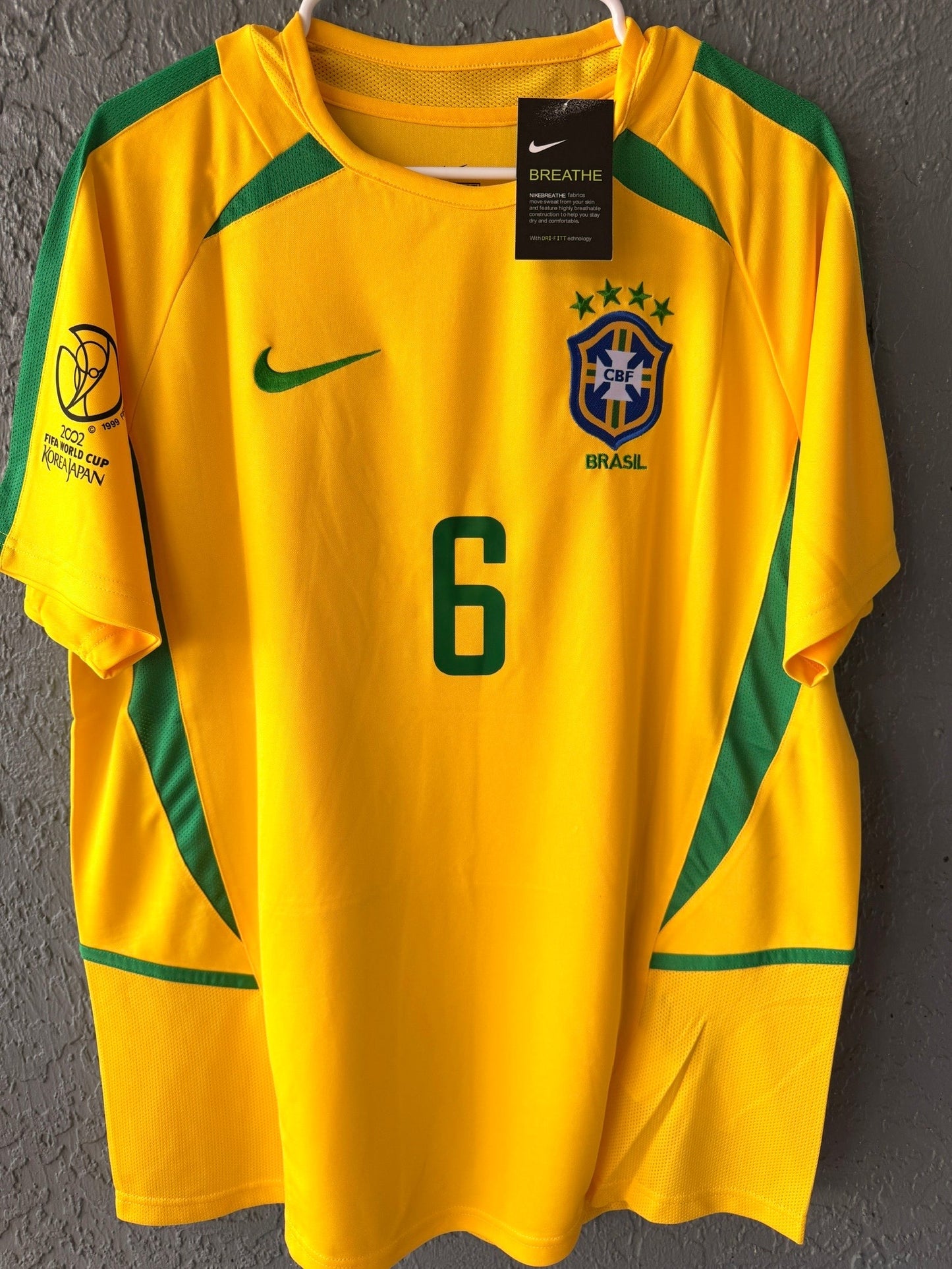 Brazil Ronaldo #6 2002 Yellow Retro Soccer Jersey Men