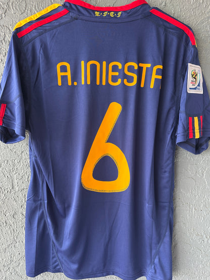 Spain Andres Iniesta 2010 Soccer Jersey Final Fifa World Cup Blue Size Men Shirt
