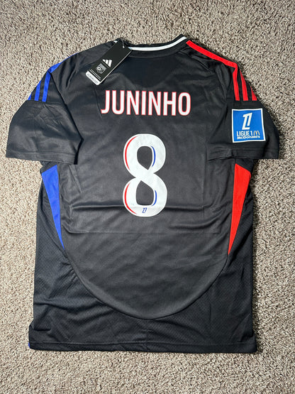 Lyon 2024/25 Juninho #8 Black Away Jersey Men size