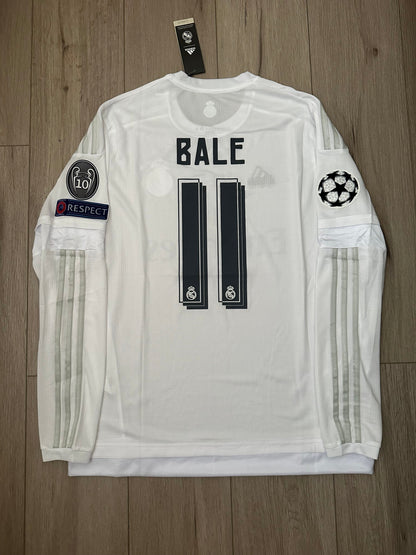 Real Madrid Gareth Bale #11 2016 Final Home Retro Soccer Jersey Long Sleeves Men