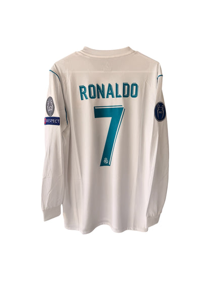 Real Madrid Cristiano Ronaldo #7 2018 Final White Long Sleeve Soccer Jersey Men