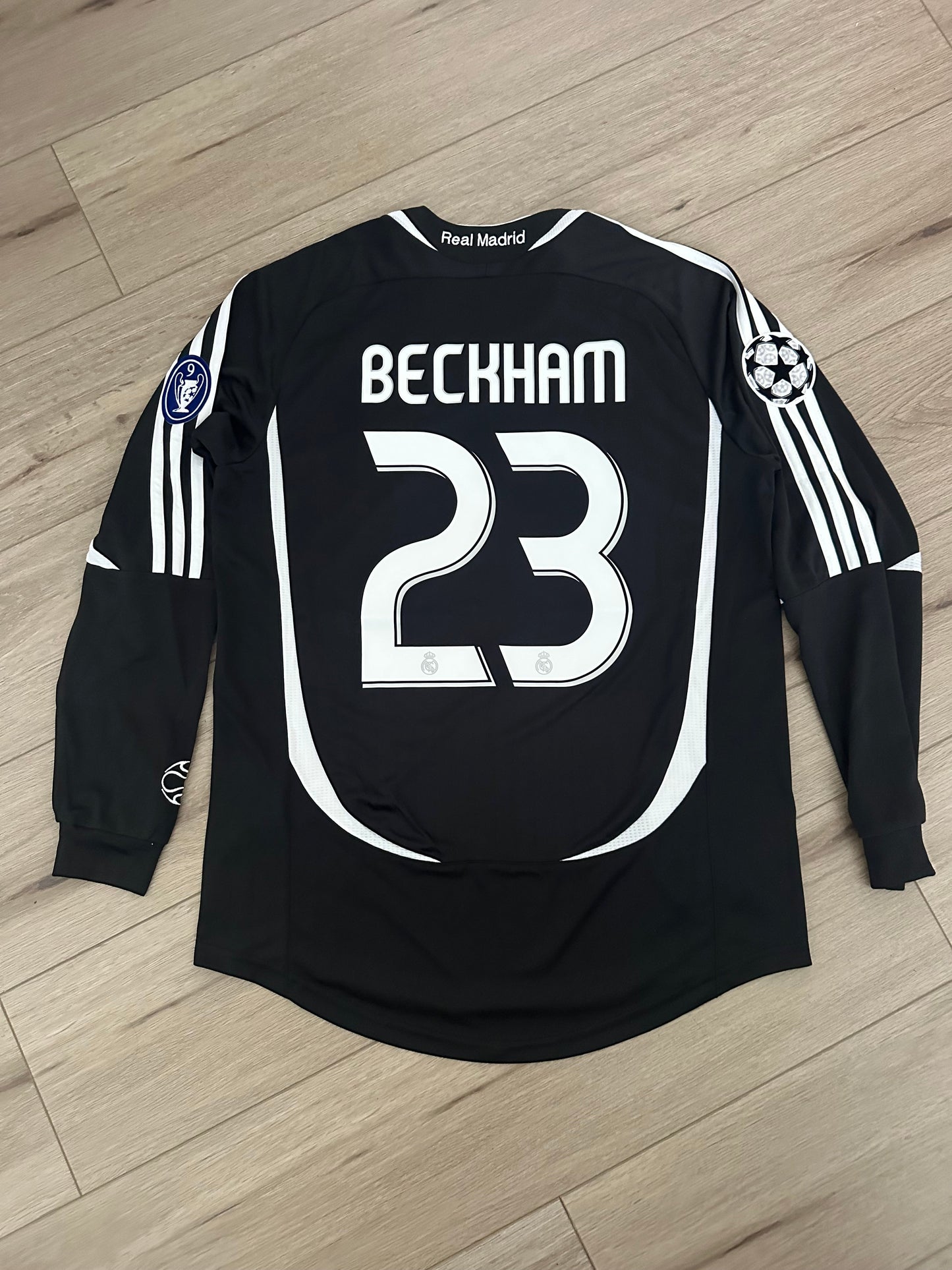 Real Madrid David Beckham #23 Soccer Jersey Retro 06/07 UCL Black Long Sleeves