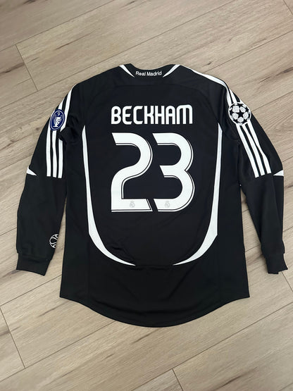 Real Madrid David Beckham #23 Soccer Jersey Retro 06/07 UCL Black Long Sleeves