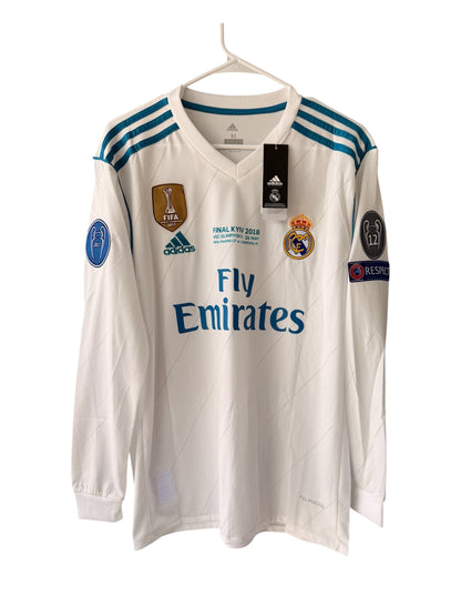 Real Madrid Cristiano Ronaldo #7 2018 Final White Long Sleeve Soccer Jersey Men