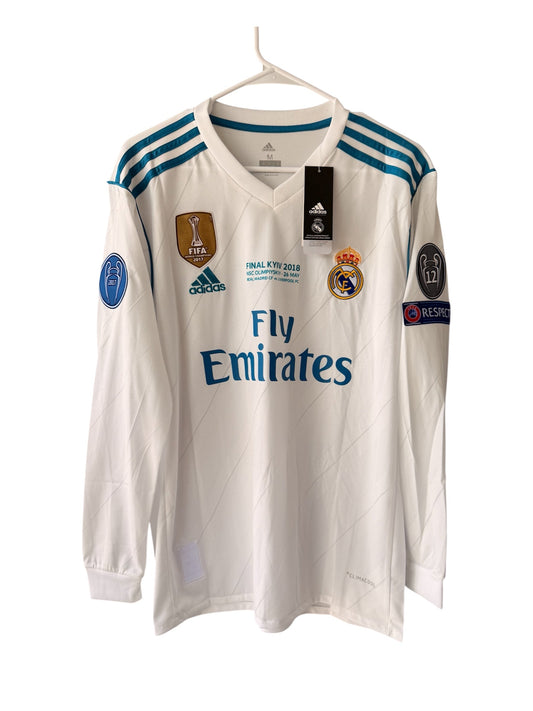 Real Madrid Cristiano Ronaldo #7 2018 Final White Long Sleeve Soccer Jersey Men