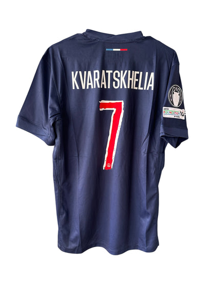PSG 2024/25 Home Champions Final Soccer Jersey – Kvaratskhelia #7 – Blue – Men’s