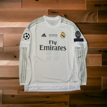 Real Madrid Gareth Bale #11 2016 Final Home Retro Soccer Jersey Long Sleeves Men