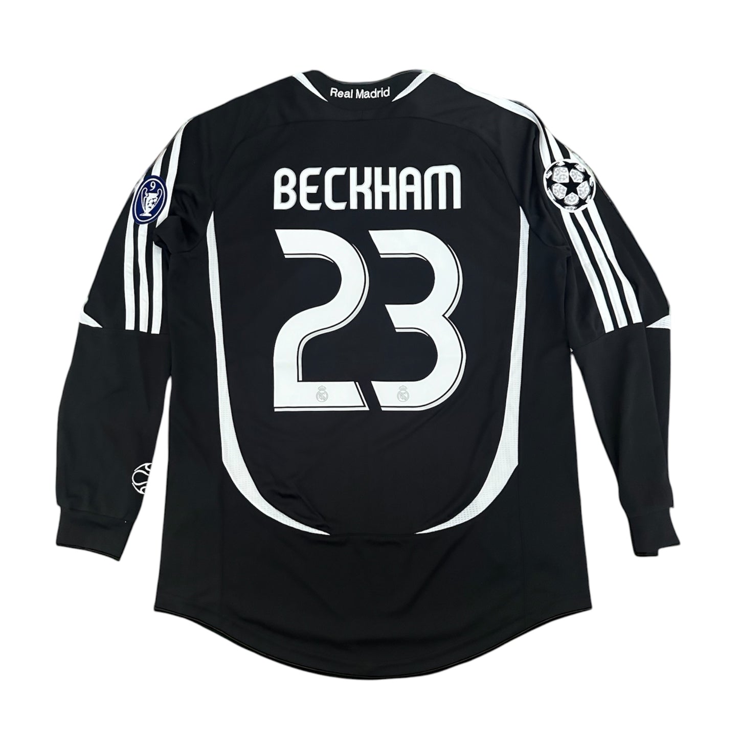 Real Madrid David Beckham #23 Soccer Jersey Retro 06/07 UCL Black Long Sleeves