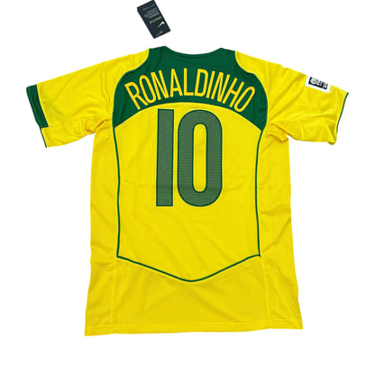 Brazil 2005 Home Retro Soccer Jersey – Ronaldinho Gaucho #10 – Yellow – Men’s