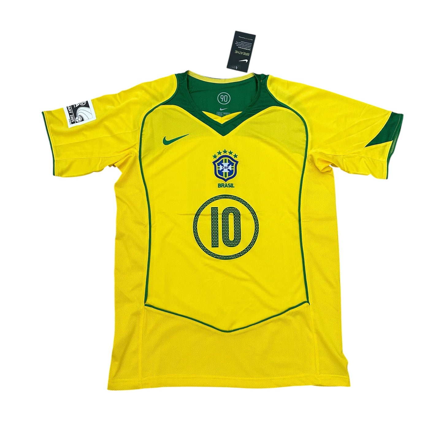 Brazil 2005 Home Retro Soccer Jersey – Ronaldinho Gaucho #10 – Yellow – Men’s