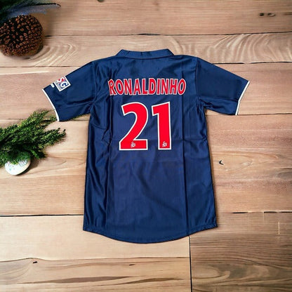 PSG Ronaldinho #21 2001/02 Home Blue Retro Soccer Jersey Men