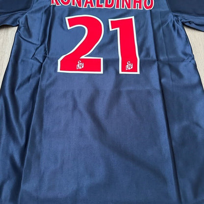 PSG Ronaldinho #21 2001/02 Home Blue Retro Soccer Jersey Men