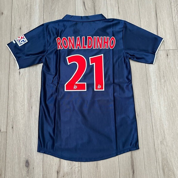 PSG Ronaldinho #21 2001/02 Home Blue Retro Soccer Jersey Men
