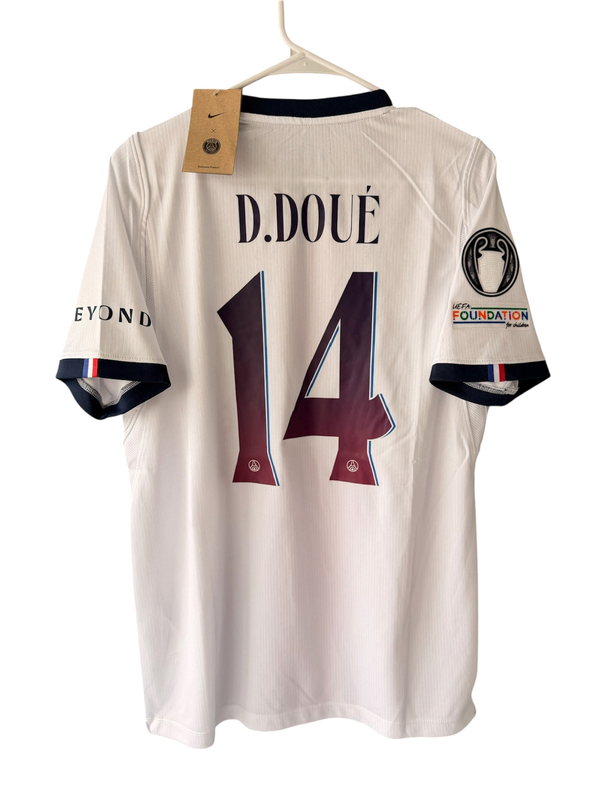 PSG Doue #14 2026/27 Away White Soccer Jersey Champions Men Size