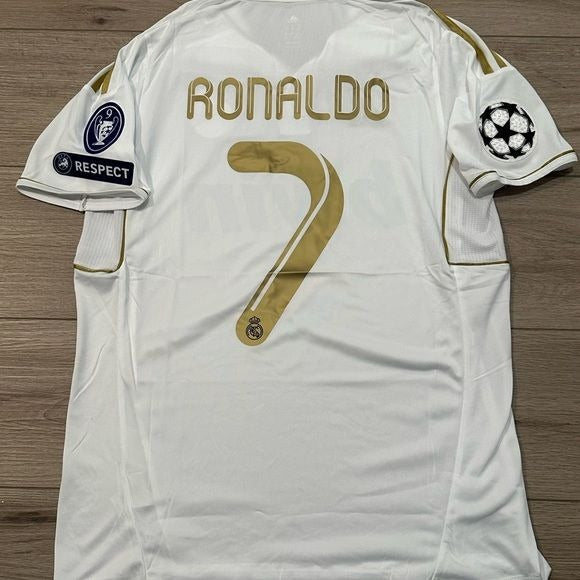 Real Madrid Cristiano Ronaldo #7 2011/12 Home White Gold Soccer Jersey Men