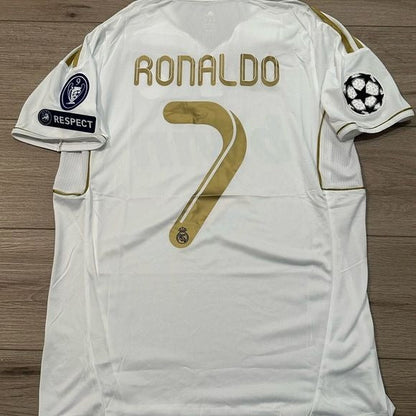 Real Madrid Cristiano Ronaldo #7 2011/12 Home White Gold Soccer Jersey Men