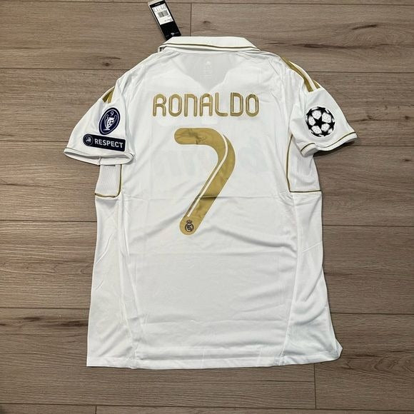 Real Madrid Cristiano Ronaldo #7 2011/12 Home White Gold Soccer Jersey Men