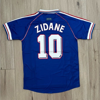 France Zinedine Zidane JoSoccer Jersey Retro Final 1998 #10 Blue Regular Men Size