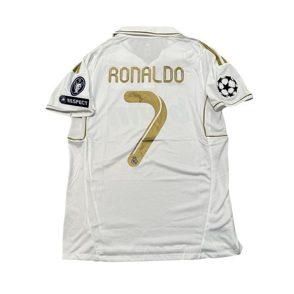 Real Madrid Cristiano Ronaldo #7 2011/12 Home White Gold Soccer Jersey Men