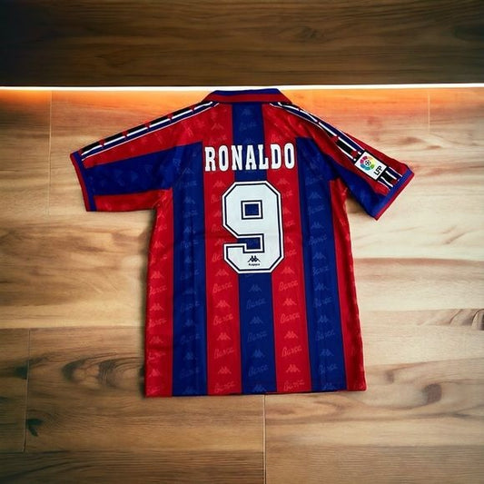 Barcelona Ronaldo Nazario #9 1996/97 Home Blue Red Retro Soccer Jersey Men